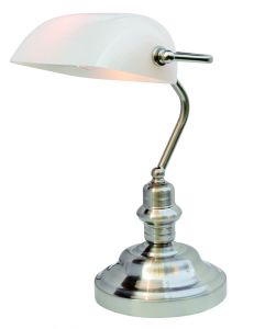 Настольная лампа BANKER матовое серебро/белый E27 1*60W 220V арт.A2491LT-1SS ― интернет-магазин Свет Вокруг